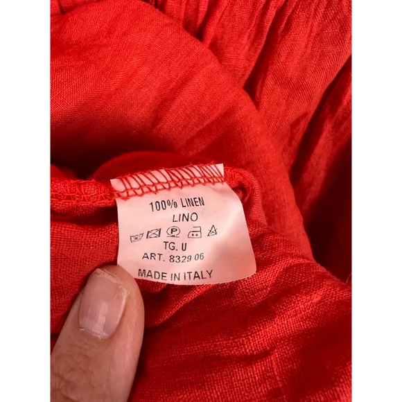 Made in Italy 100% Linen Dress Coral/Orange Tiered Button Front One Size Resort - Picture 6 of 7